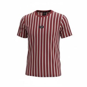 HUF Men Shirt Large Red Striped Logo Embroidered Crew Neck Short Sleeve Skater
